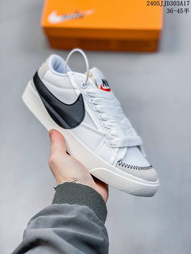 真标网纱透气夏日限定nk Blazer Low‘77 Jumbo 经典百搭低帮开拓者休闲运动板鞋 真硫化铝楦制作 原厂布料拼接 原盒真标 正确环保中底。 36