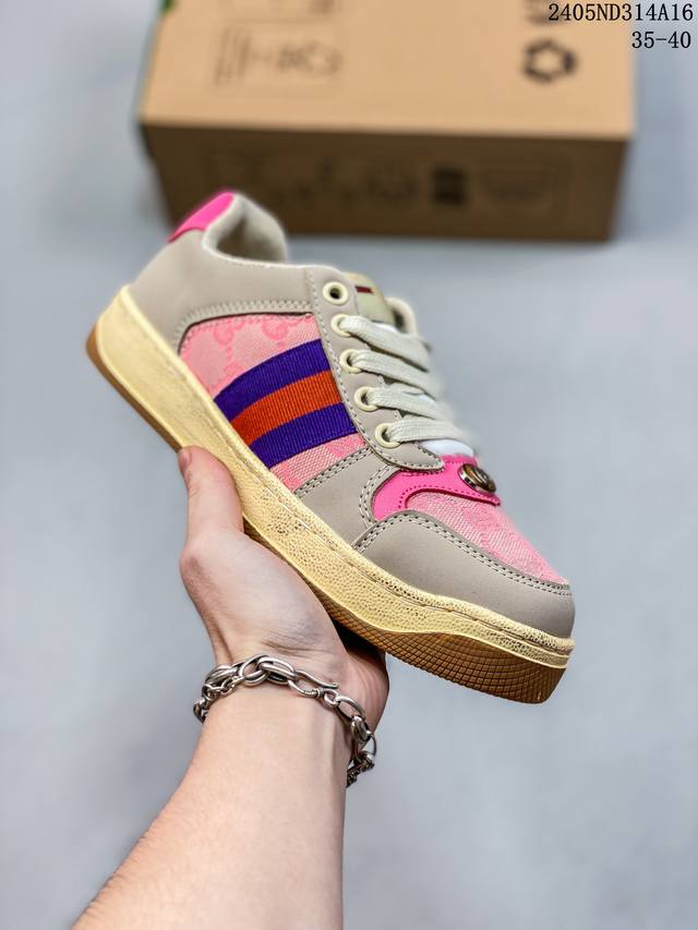 古驰 Gucci Distressed Screener Sneaker 古驰小脏鞋系列 经典原型复古百搭做旧小脏板鞋复古学院风 码数：如图 Id：05Nd31