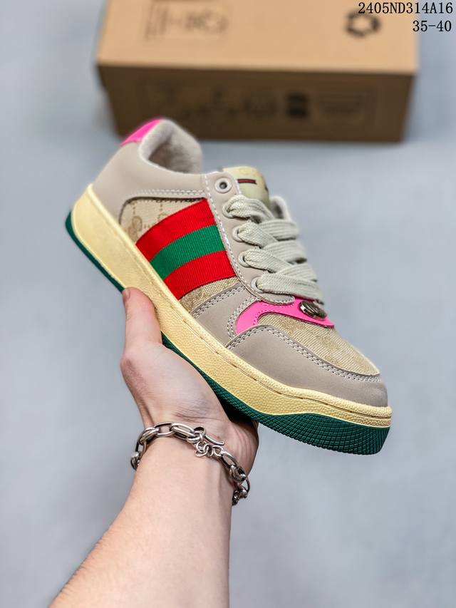 古驰 Gucci Distressed Screener Sneaker 古驰小脏鞋系列 经典原型复古百搭做旧小脏板鞋复古学院风 码数：如图 Id：05Nd31