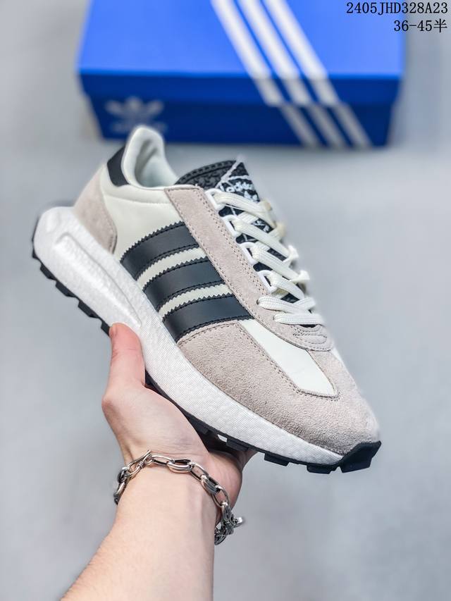 真标带半码adidas 阿迪达斯 男鞋真标真爆材质，采用固色翻毛皮饰片组合牛剖革鞋面材质，中底嵌入boost爆米花缓震颗粒物料全新复古混合鞋型，阿迪达斯adid