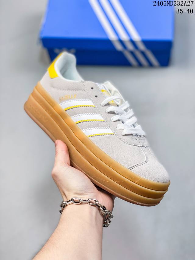 Ad Originals Gazelle Bol D三叶草厚底休闲防滑耐磨低帮板鞋 鞋头出色设计 塑就出众贴合感 稳固的后跟贴合足部曲线设计 软弹舒适 不易磨脚