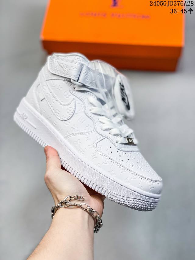 海外限量发售！公司级nike Air Force 1 '07 Low “Lv联名--米白灰印花”空军一号 中帮 运动鞋 休闲鞋 折边针车 工艺难度大 原楦头原纸