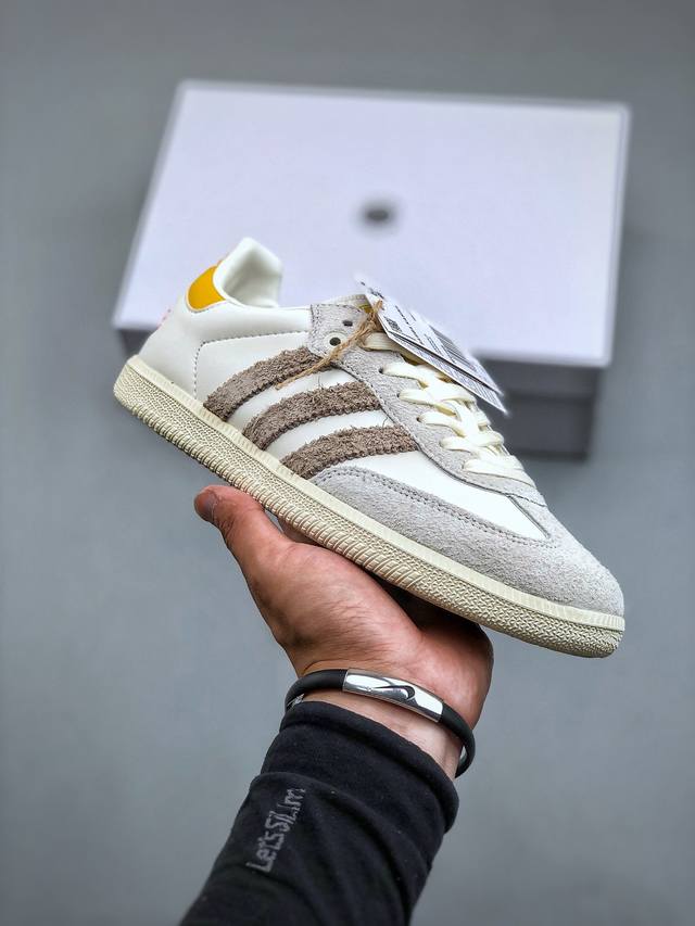 Adidas Originals Samba Og Consortium Cup 桑巴舞系列绅士德训足球风百搭低帮休闲运动板鞋“联名白米黄小花朵”Ie0169