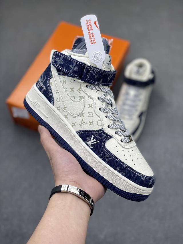 海外限量发售！公司级nike Air Force 1 '07 Low “Lv联名--荧光蓝牛仔印花”空军一号 中帮 运动鞋 休闲鞋 折边针车 工艺难度大 原楦头