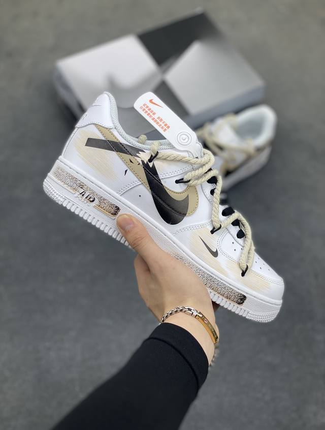 官方爆款定制 二次元主题 Nike Air Force 1 Low’07 断勾 喷绘 空军一号绑带低帮休闲板鞋 定制皮料 原厂3D打印 定制鞋盒 原楦原纸板 纯