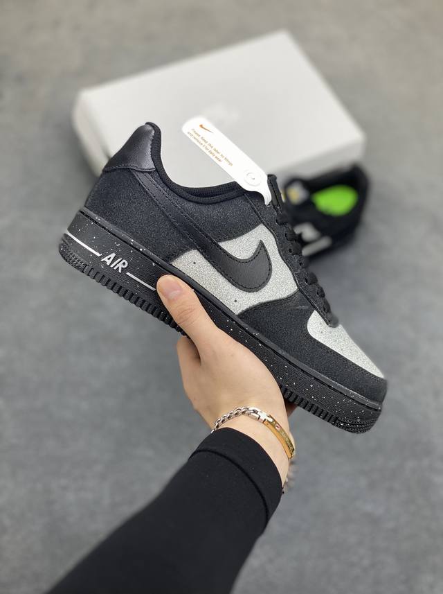 Nike Air Force 1 Low 黑银满天星 原楦头原纸板 打造纯正空军版型 专注外贸渠道 全掌内置蜂窝气垫 原盒配件 原厂中底钢印、拉帮完美 货号：D