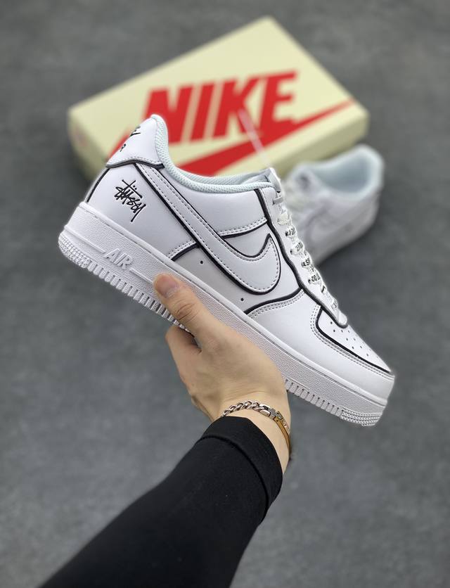 工厂套现 福利特价 原本地260版本 海外限量发售 公司级 Stussyx Nike Air Force 1 Low 斯图西联名 白炫彩反光空军一号低帮休闲板鞋