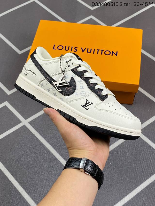 公司级 头层［定制球鞋］ Louis Vuitton X Nike Dunk Sb Low 路易威登 X 耐克 Sb 低帮 Lv联名米白黑 鞋身以黑白色作为主色