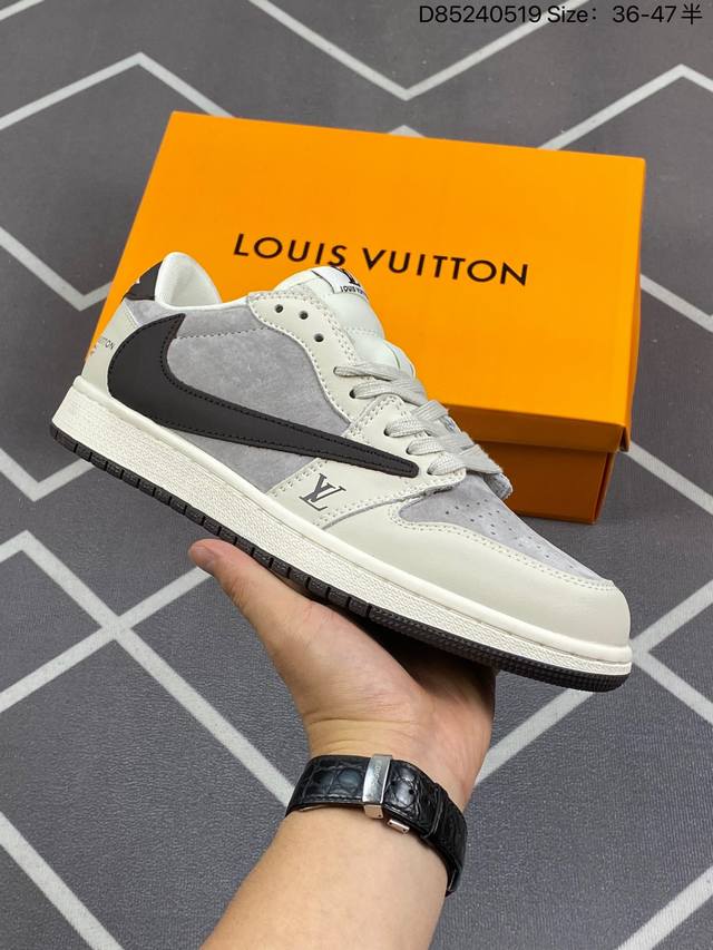 Louis Vuitton X Travis Scott X Air Jordan 1 Low 路易威登 X Aj1 低帮 Lv黑白倒勾联名 Aj1 乔丹1代