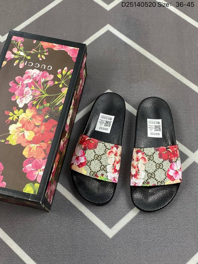 Gucci拖鞋系列 全新配色潮人必备 古驰 Gucci Leather Slide With Bow 沙滩皮革一字拖拖鞋 尺码:36-45 Id:D251405