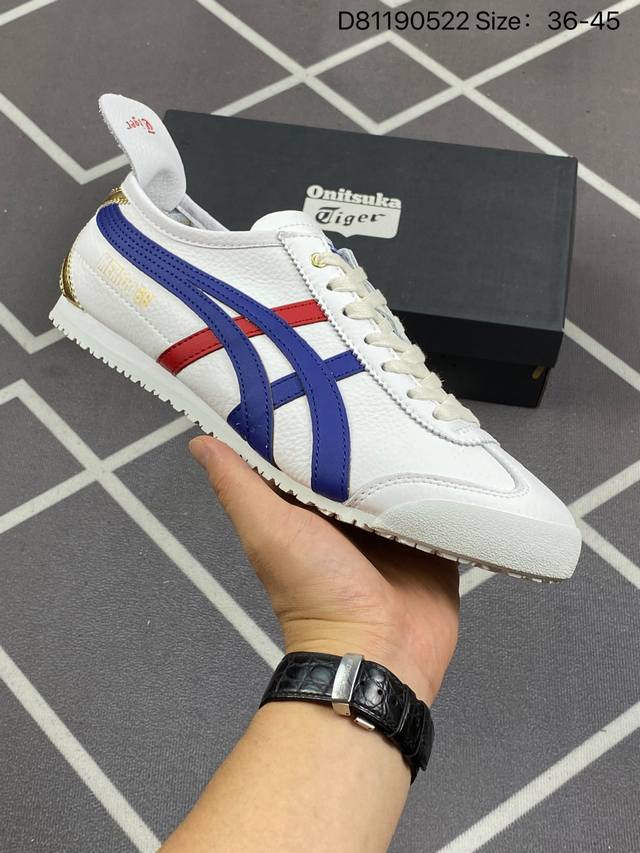 公司级asics Onitsuka Tiger 66周年 鬼冢虎 轻便板鞋 原装四联吊牌 中底纸板钢印 日系轻便运动鞋 货号：D507L-0152 尺码：36