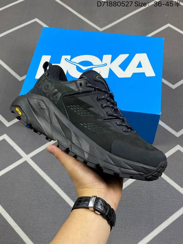 Hoka One One Kaha 2 Low Gtx 男子登山鞋低邦徒步鞋减震防水支撑 卡哈2低邦防水版 缓震登山运动鞋。双密度中底提高缓震性，延伸后跟带来稳