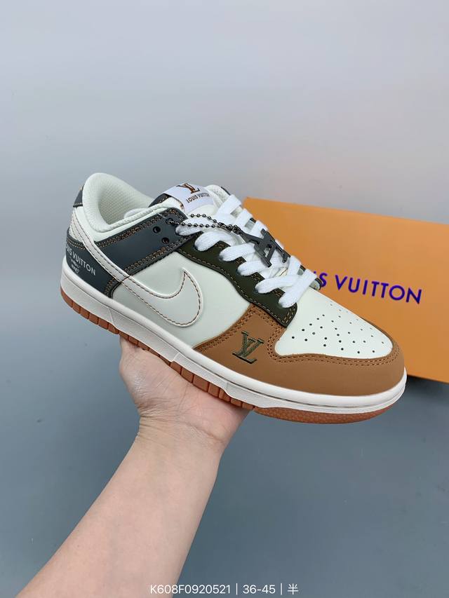 公司级 Nike Sb Dunk Low“Lv联名棕灰拼接-” 周年高端定制 低帮休闲板鞋 定制鞋盒 大厂纯原品质出货 超高清洁度 皮料切割干净无任何毛边 细节