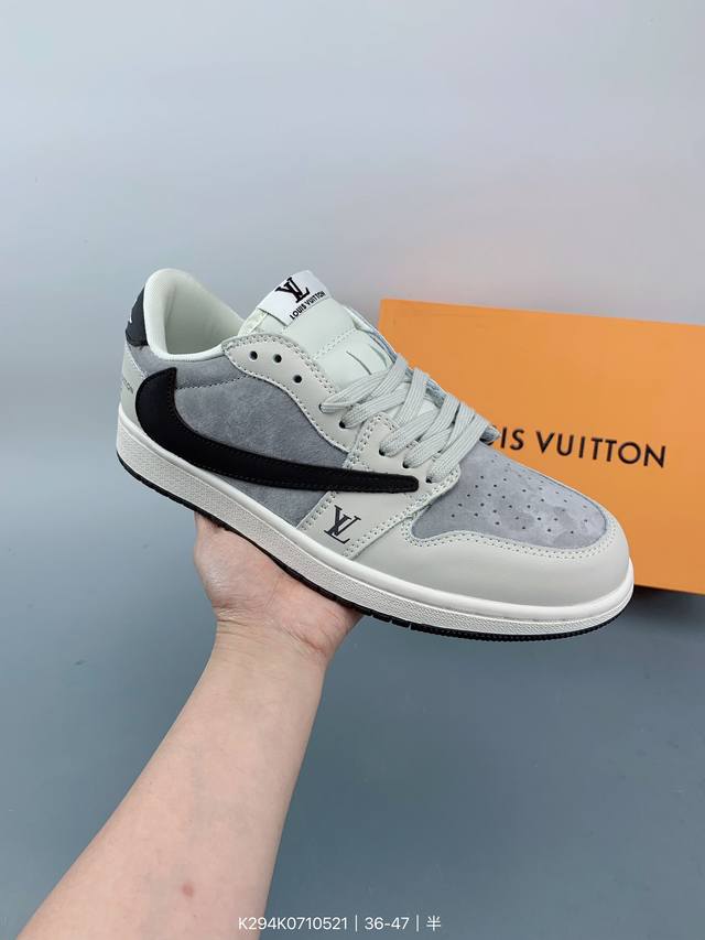 Louis Vuitton X Travis Scott X Air Jordan 1 Low 路易威登 X Aj1 低帮 Lv灰白棕倒勾联名 Aj1 乔丹1代