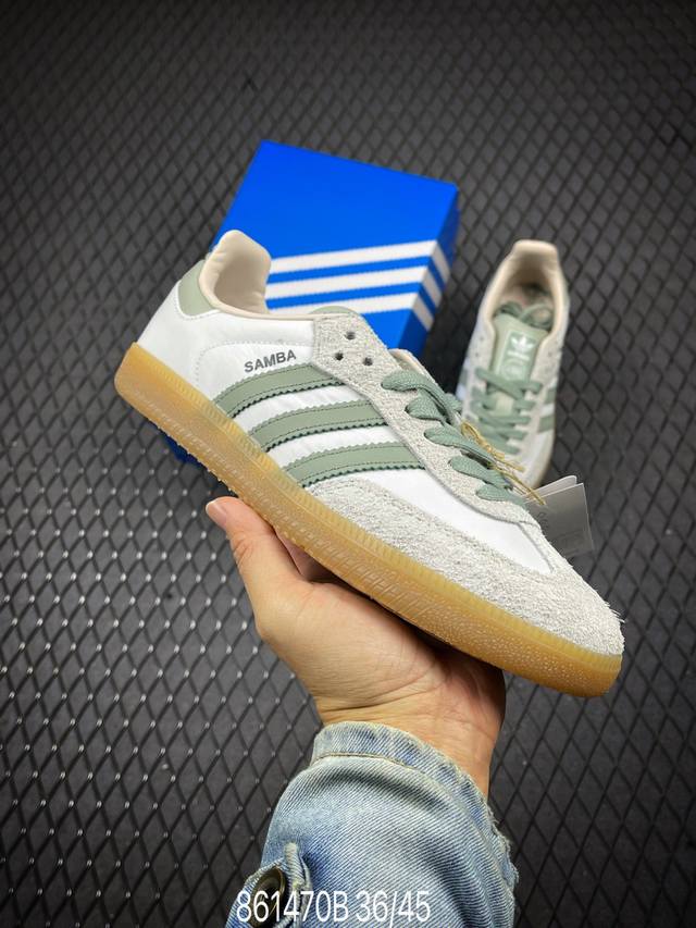 B 阿迪达斯三叶草adidas Originals Samba Vegan Og”Spd”桑巴舞系列绅士德训足球风百搭低帮休闲运动板鞋 货号:Id0492 尺码