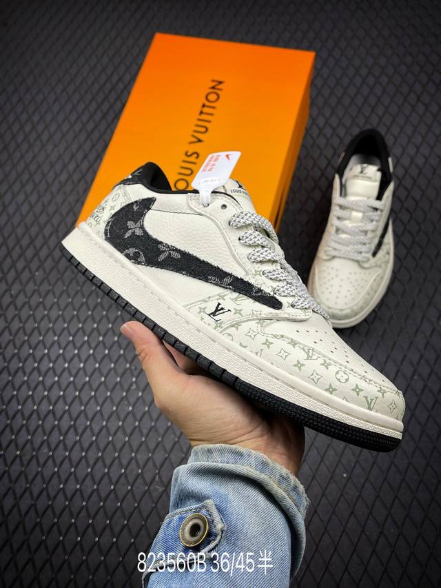 B Lv X Air Jordan 1 Low 黑牛仔印花 此款主张打破传统的工业化流水线设计限制，以made By Ideas的超级创意为理念，集结众多潮流设