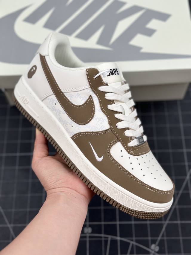 核心私 定制联乘,日本里原宿潮流品牌a Bathing Ape安逸猿bape X Nike Air Force 1 Sta Low Dark Khaki Whi