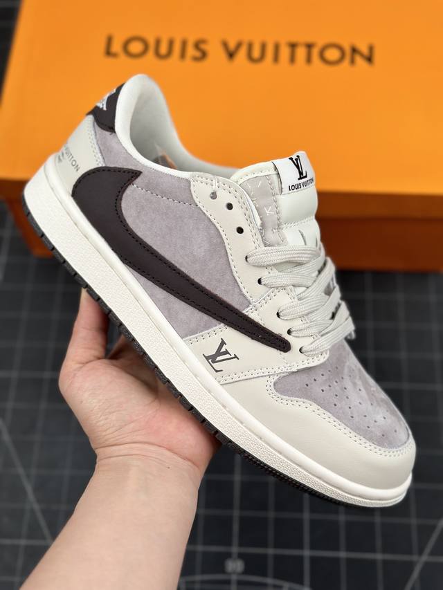 核心私 Louis Vuitton X Travis Scott X Air Jordan 1 Low 路易威登 X Aj1 低帮 Lv灰白棕倒勾联名 Aj1