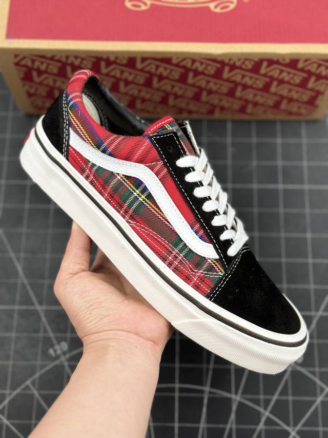 核心私 范斯vans Old Skool 36 Dx Anaheim Factory Scottish Pattern 安纳海姆老茱利安系列低帮硫化板鞋“帆布黑