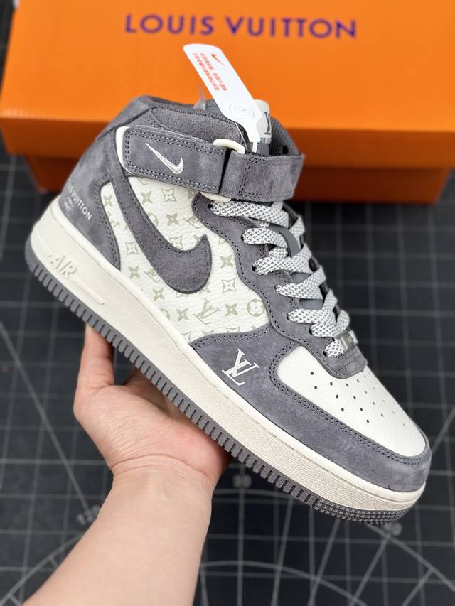 核心私 公司级nike Air Force 1 '07 Low “Lv联名--米白灰印花”空军一号 中帮 运动休闲鞋 折边针车 工艺难度大 原楦头原纸板 原装鞋