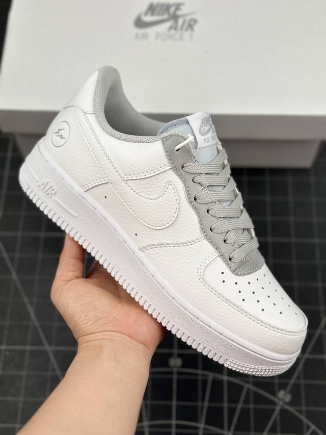 核心私 公司级fragment Design X Nike Air Force 1 Low 闪电 藤原浩联名 白灰 经典空军一号低帮休闲板鞋 3M反光 定制鞋盒