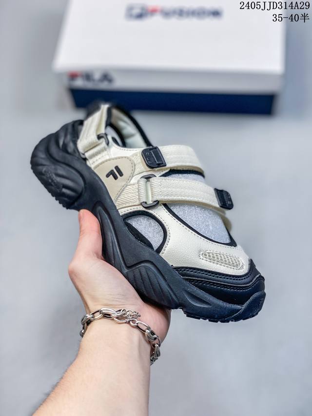 Fila 斐乐 Fluid Sandal 休闲运动凉鞋t12W32 1Fwb 夏季室内户外潮流时尚舒适百搭魔术贴厚底 码数：35 35.5 36 36.5 37