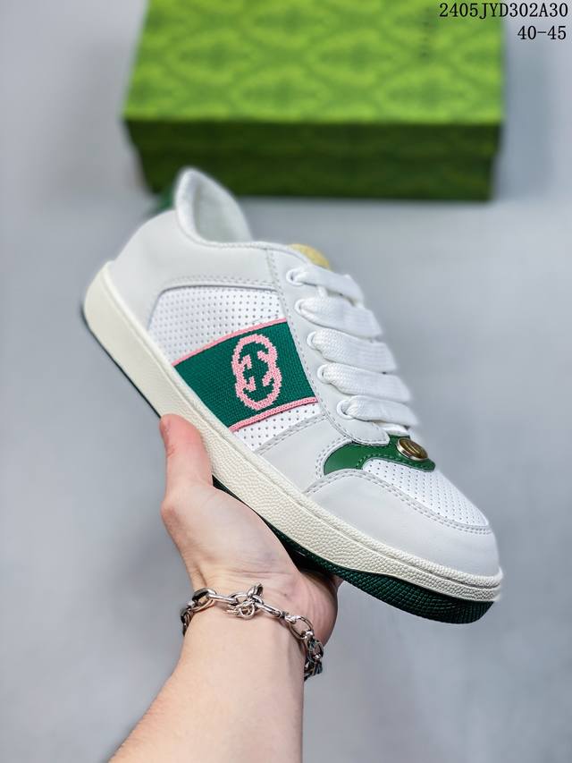 Gucci 轻奢单品 广东品质原厂 高奢古驰gucci Screener Gg High-Top Sneaker休闲潮鞋系列意大利进口超软小牛皮+刺绣搭配 原装