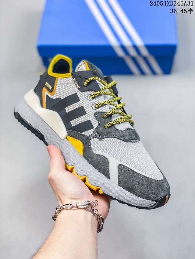 真标半码 adidasnite Jogger 2019 Boost三叶草 联名夜行者 复古跑鞋 原厂材料 原厂大底 私家独模 网布搭配麂皮拼接打造鞋面 极具复古