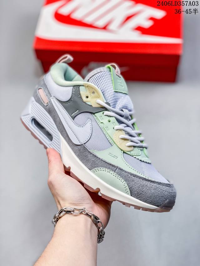 耐克nike Air Max 90 Futura Cement 解构版低帮复古百搭气垫休闲运动慢跑鞋 采用环保纤维皮革组合网眼布鞋面材质#正确air气垫pu高弹