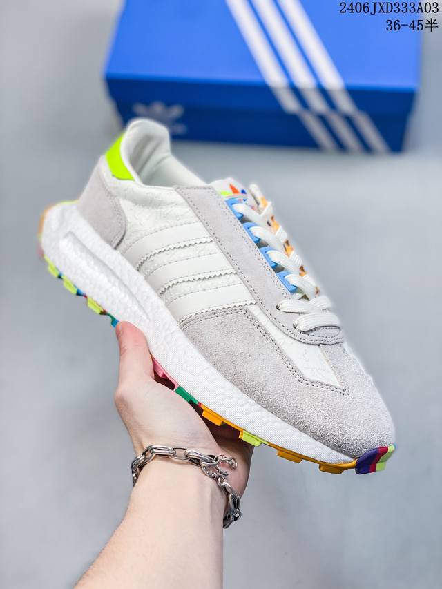 阿迪达斯adidas Originals Retropy E5 爆米花速度轻盈复古系列百搭透气休闲运动慢跑鞋。全新boost轻量缓震鞋底材质# 轻盈又不失动感