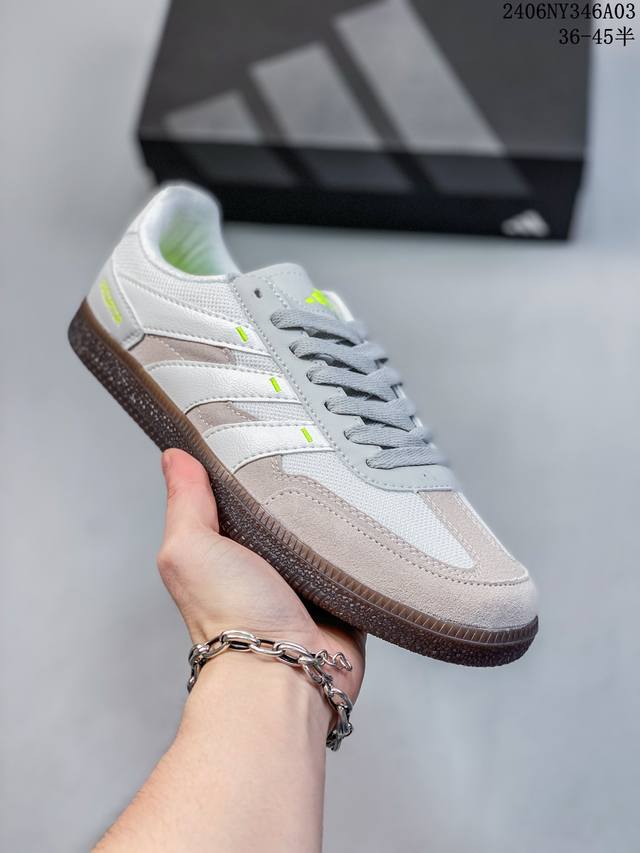 阿迪达斯三叶草adidas Originals Samba Vegan Og桑巴舞系列绅士德训足球风百搭低帮休闲运动板鞋“皮革黑白浅灰焦糖底环保标识”Ig102