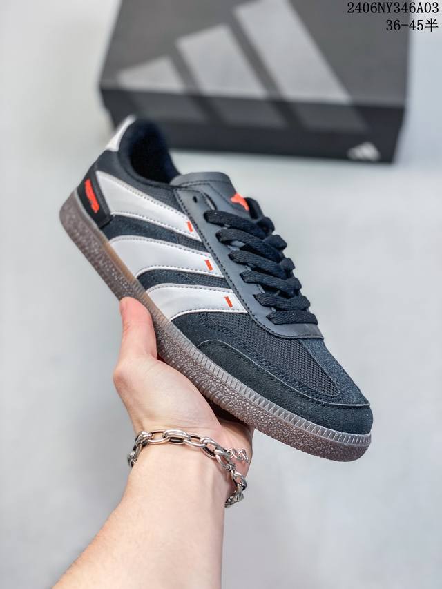 阿迪达斯三叶草adidas Originals Samba Vegan Og桑巴舞系列绅士德训足球风百搭低帮休闲运动板鞋“皮革黑白浅灰焦糖底环保标识”Ig102