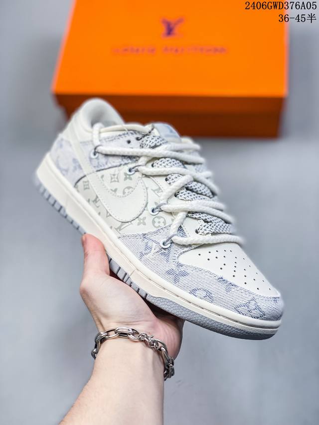 海外爆款限量发售！公司级 Nike Sb Dunk Low“Lv联名 蓝牛仔印花” 周年高端定制 低帮休闲板鞋 定制鞋盒 大厂纯原品质出货 超高清洁度 皮料切割