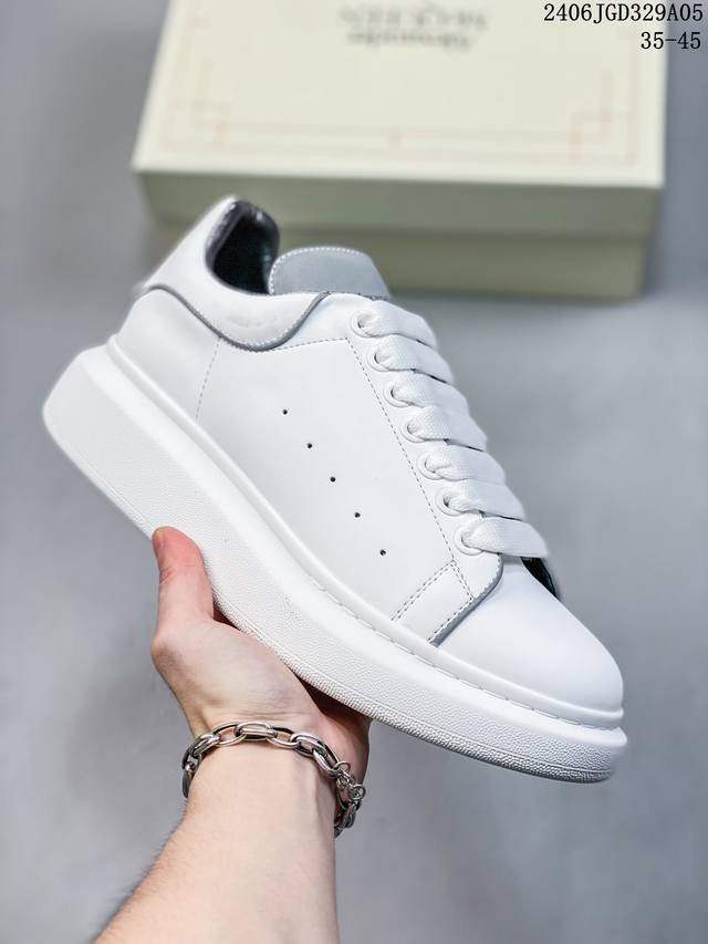 Alexander Mcqueen 麦坤亚历山大 麦昆 Sole Leather Sneakers低帮时装厚底休闲运动小白鞋。全套专柜包装物及配件 意大利进口丝