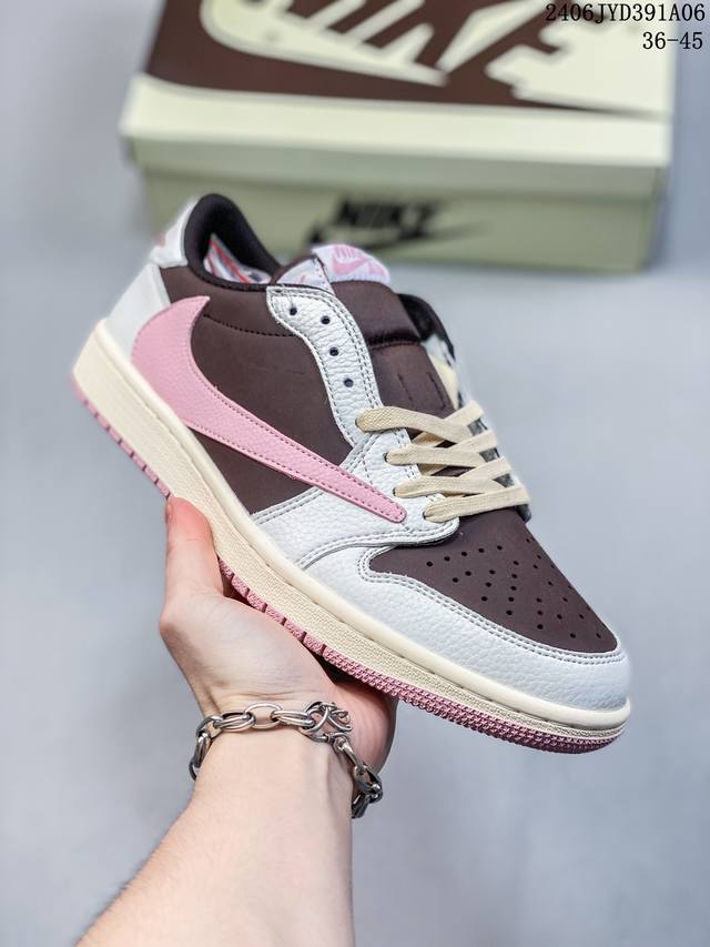 公司级aj1倒勾travis Scott X Air Jordan 1 ” Reverse Mocha “ Aj1乔1 Ts 闪电 联名倒钩 低帮文化篮球鞋 完