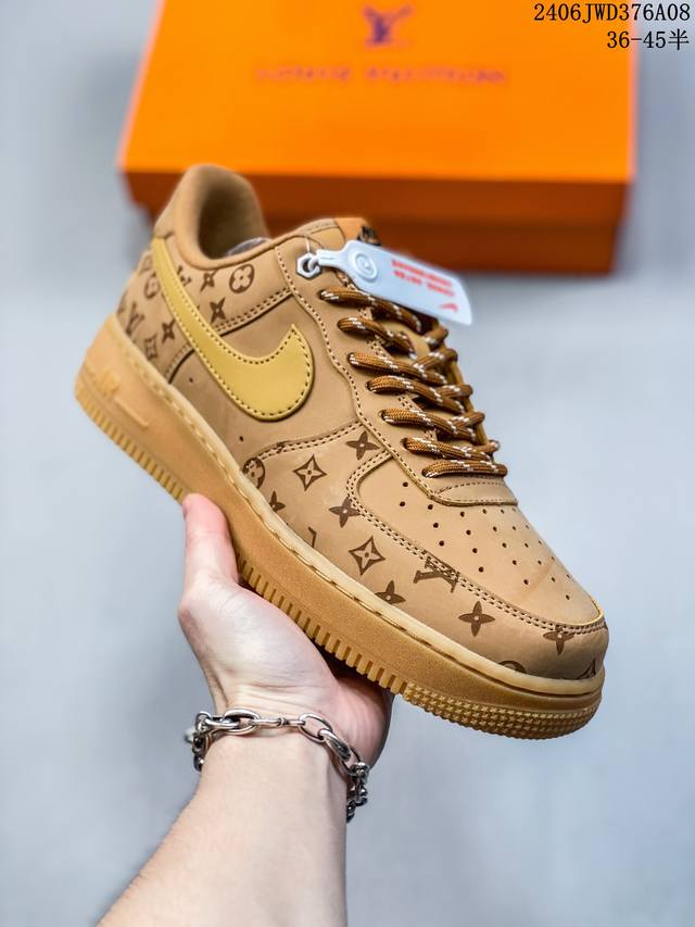 海外限量发售！公司级nike Air Force 1 '07 Low “Lv联名--印花小麦”空军一号 中帮 运动鞋 休闲鞋 折边针车 工艺难度大 原楦头原纸板