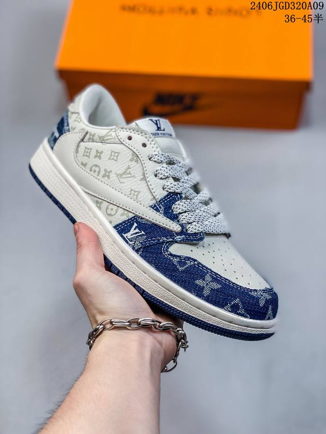 当红嘻哈歌手特拉维斯 斯科特联乘路易威登louis Vuitton X Travis Scott X Nike Air Jordan 1 Low Og Sp D