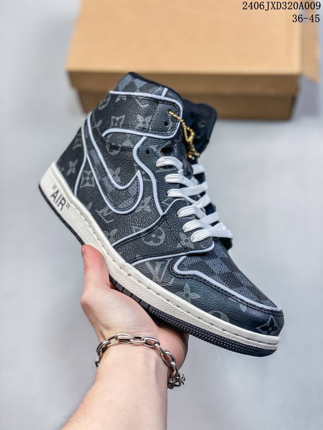 Louis Vuitton X Air Jordan 1 High 高帮 Lv联名 棕色 Aj1 乔丹1代 Aj1 乔1 高邦 Lv联名 乔丹篮球鞋 货号:55