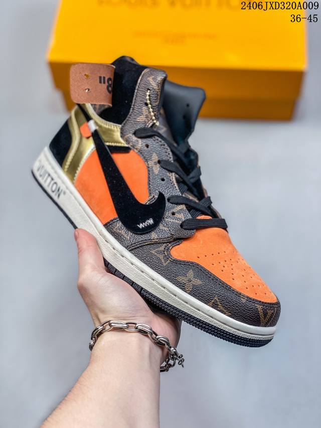 Louis Vuitton X Air Jordan 1 High 高帮 Lv联名 棕色 Aj1 乔丹1代 Aj1 乔1 高邦 Lv联名 乔丹篮球鞋 货号:55