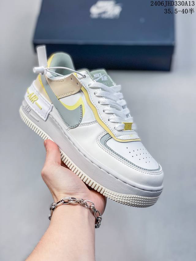 公司级空军马卡龙果冻系列 耐克 Nike Air Force 1 Shadow Af1解构机能拼接 空军一号轻量增高魔术贴低帮百搭板鞋，一改原先的常规 Swoo