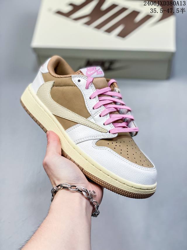 公司级aj1倒勾travis Scott X Air Jordan 1 ” Reverse Mocha “ Aj1乔1 Ts 闪电 联名倒钩 低帮文化篮球鞋 完