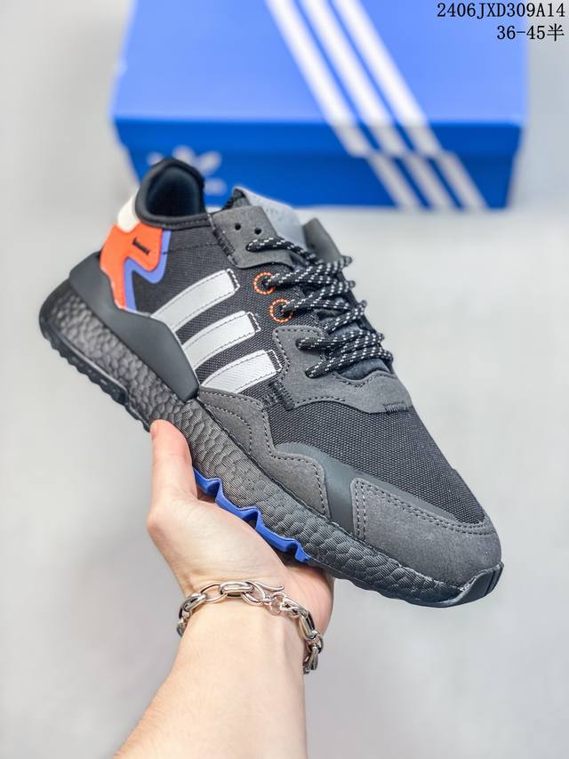 真标阿迪达斯adidas Nite Jogger 2019 Boost 夜行者新配色 复古跑鞋原厂材料 原厂大底 私家独模 网布搭配麂皮拼接打造鞋面 极具复古风