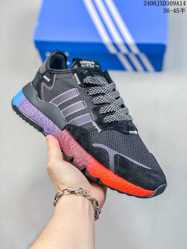 真标阿迪达斯adidas Nite Jogger 2019 Boost 夜行者新配色 复古跑鞋原厂材料 原厂大底 私家独模 网布搭配麂皮拼接打造鞋面 极具复古风