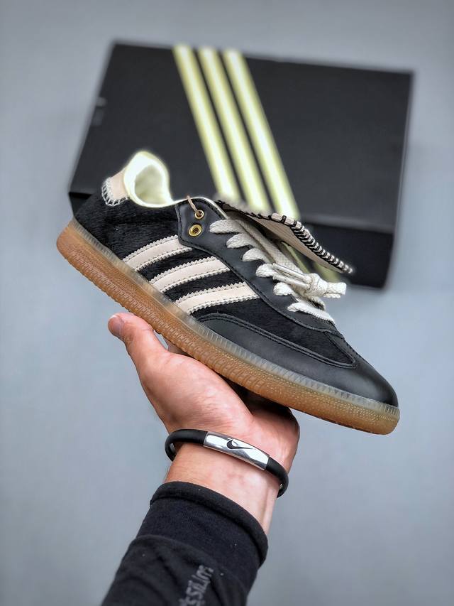 Wales Bonner X Adidas Originals Samba Classic 桑巴舞系列绅士德训足球风百搭低帮休闲运动板鞋 黑白马毛 全套原纸板楦