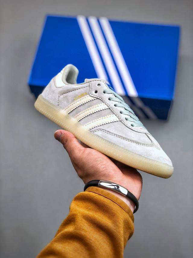 Adidas Originals Wmns Samba Og Purple Off White 桑巴舞系列绅士德训足球风百搭低帮休闲运动板鞋“麂皮浅绿白” 货号