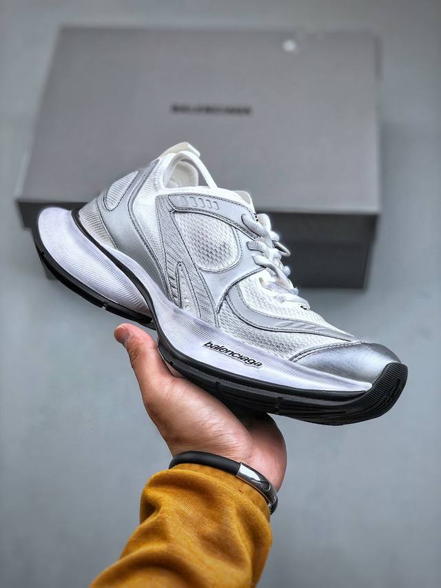 Fok版本 巴黎世家balenciaga Circuit Sneakers 环道系列低帮复古阔型底姥爹风潮流百搭休闲慢跑鞋“网织银白黑logo”793944 W