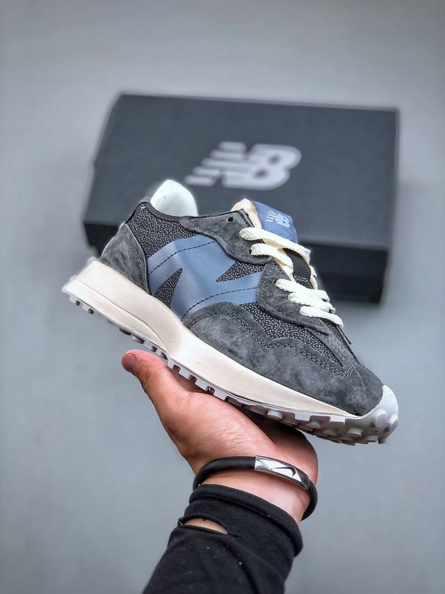 Nb新百伦new Balance Ms327系列低帮复古休闲运动慢跑鞋“解构碳灰石蓝”男女鞋半码制#采用猪巴革组合牛津网织布料鞋面材质#中底高弹eva发泡材质加