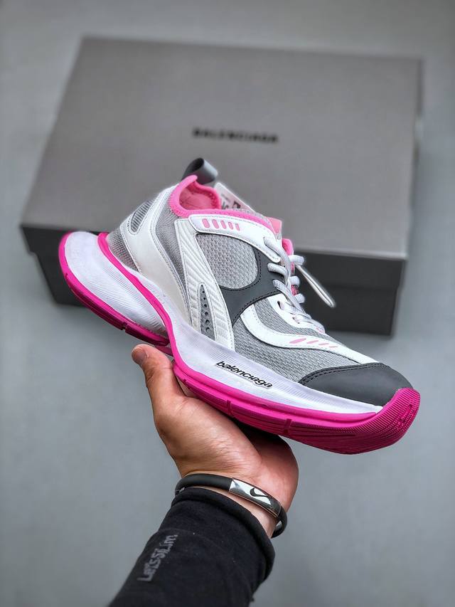 Fok版本 巴黎世家balenciaga Circuit Sneakers 环道系列低帮复古阔型底姥爹风潮流百搭休闲慢跑鞋“网织灰粉logo”尺码：35-46