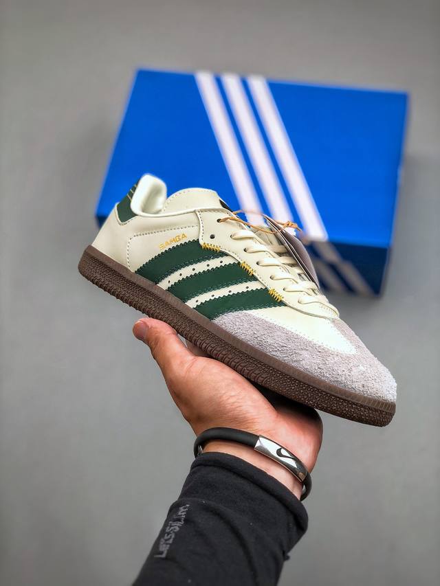 Adidas Originals Samba Og桑巴舞系列绅士德训足球风百搭低帮休闲运动板鞋“白绿大鞋舌焦糖底”If1811 尺码：35-45 半