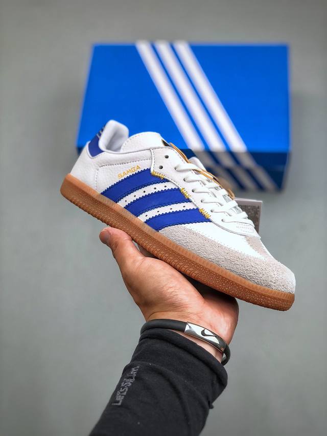 Adidas Originals Samba Og White Semi Lucid Blue 桑巴舞系列绅士德训足球风百搭低帮休闲运动板鞋“白蓝紫大鞋舌焦糖底